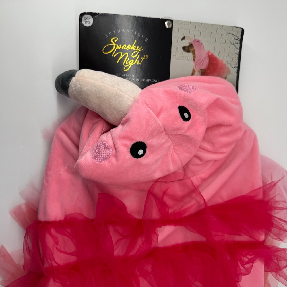 New Pink Flamingo Pet Costume Dog XXL 2X Tutu Hooded Plush Dress Halloween Bird